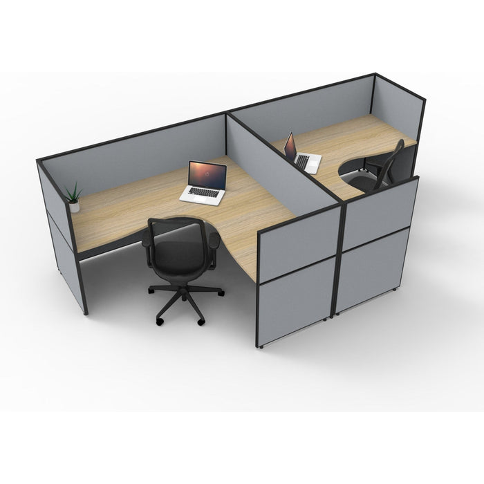 SHUSH30 Corner Workstations - 2 Person 'T' Configuration - Screen Hung Tops - Oak