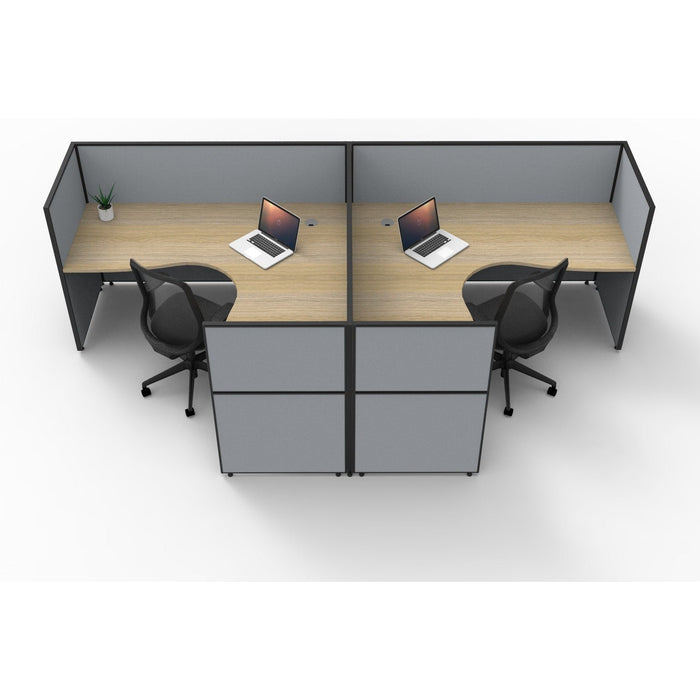 SHUSH30 Corner Workstations - 2 Person 'T' Configuration - Screen Hung Tops - Oak