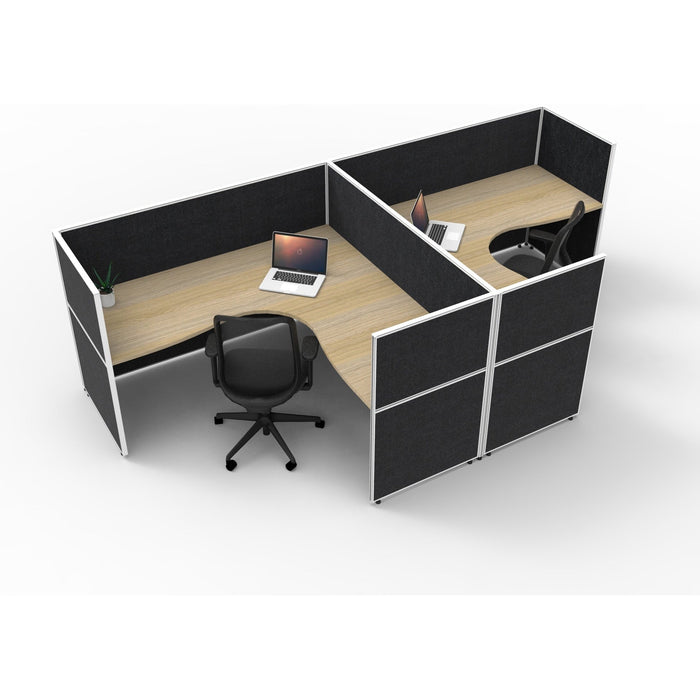 SHUSH30 Corner Workstations - 2 Person 'T' Configuration - Screen Hung Tops - Oak